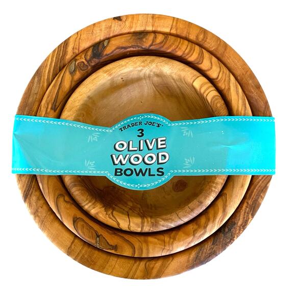 Trader Joe’s Solid Olive Wood Bowls Set of 3 Small to Medium Stacking Bowls - Picture 2 of 9